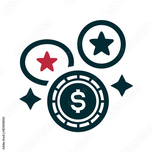 Casino chip and bonus star icon for reward or gambling apps