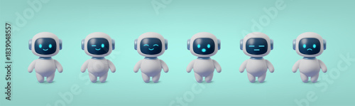 Set robot emojis vector communication icons for digital use. Chatbot face emojis showcase various expressions communication icons online. Digital template mobile application asset.