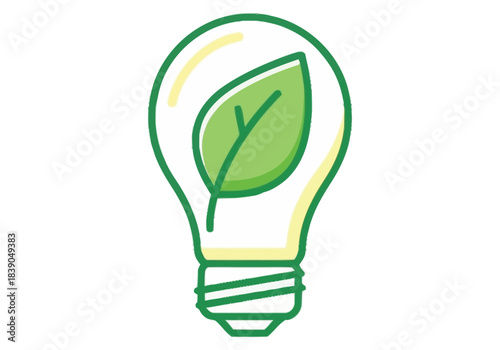 Green Leaf Inside Light Bulb Symbol of eco friendly innovation and sustainable energy ideas Niche Industry Vector Icons Evergreen Microstock Graphics Sustainable Energy Line Art