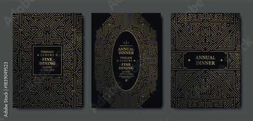 Luxury gold art deco background with geometric lines, elegant borders, vintage gatsby patterns. Premium vector illustrations for wedding cards, party invitations, VIP gala designs, labels