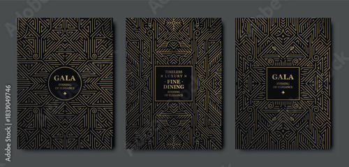 Luxury gold art deco background with geometric lines, elegant borders, vintage gatsby patterns. Premium vector illustrations for wedding cards, party invitations, VIP gala designs, labels