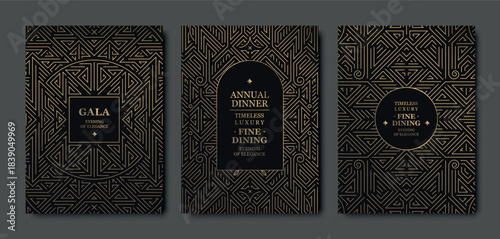 Luxury gold art deco background with geometric lines, elegant borders, vintage gatsby patterns. Premium vector illustrations for wedding cards, party invitations, VIP gala designs, labels