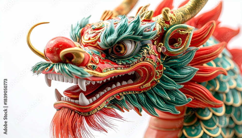 Fototapeta premium Colorful Chinese Dragon Head Sculpture Symbolizing Power and Lunar New Year