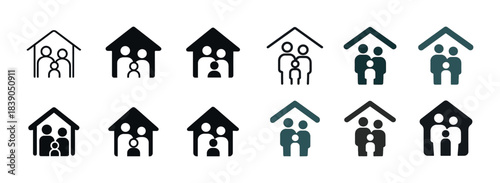 Family icons set: diverse house silhouettes symbolizing unity and home