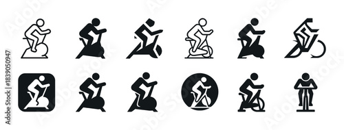 Variety of exercise bike icons depicting cycling positions and styles