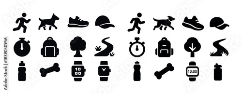 Silhouette icons of fitness and outdoor activities