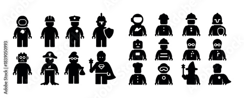 Black silhouettes of iconic characters in various costumes and roles