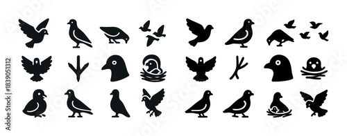 Silhouette collection of birds and nest designs