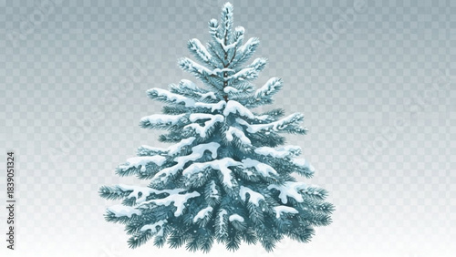 Stunning evergreen fir tree heavily dusted with fresh white snow perfect for winter holiday designs