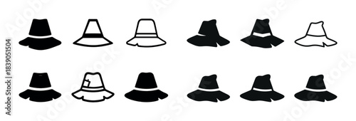 Variety of bucket hat silhouettes and outlines in black