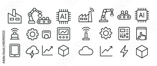 Industrial automation icons: robotics ai and factory technology symbols