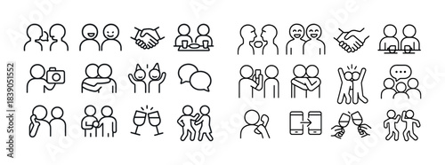 Minimalist icons depicting social interactions and communication