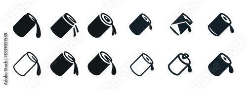 Icon set of various pouring paint cans and paint containers