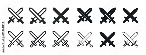 Crossed swords icons in various styles and designs