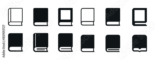 Collection of book icons in varied simple geometric designs