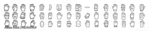 Variety of hand glove icons in black and white line art style