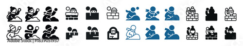 Winter activities icons: skiing, snowball fights, and sledding figures