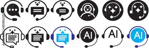 customer support ai icon set. support and communication concept.  chat headphone sign. Customer Support and Communication. Ideal for virtual help tools.  Ideal for virtual help tools 