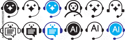 customer support ai icon set. support and communication concept.  chat headphone sign. Customer Support and Communication. Ideal for virtual help tools.  Ideal for virtual help tools 