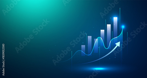 Digital Growth Chart Vector - Business Success, Finance Data Analysis, Abstract Futuristic Progress for Technology Investment Market Graph