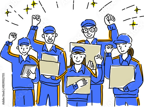 笑顔でガッツポーズする宅配スタッフ