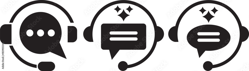 Fototapeta premium customer support ai icon set. support and communication concept. chat headphone sign. Customer Support and Communication. Ideal for virtual help tools. Ideal for virtual help tools