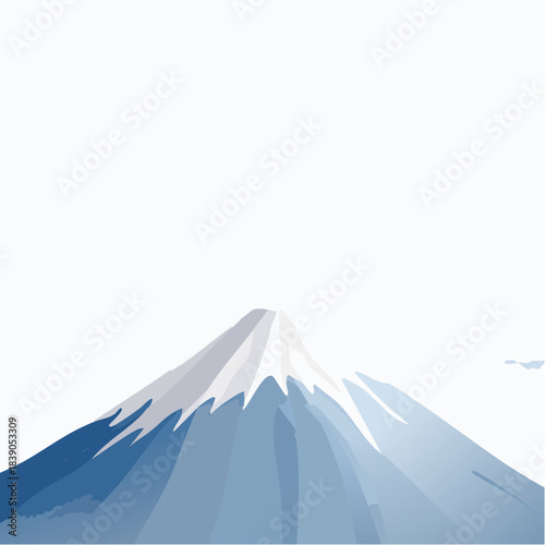 A serene illustration of a majestic mountain peak under a clear sky, viewed from a distance