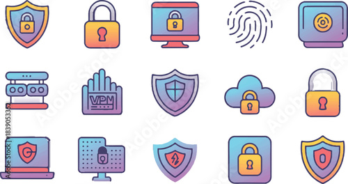 Digital Security Protection Icon Set
