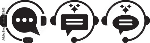 customer support ai icon set. support and communication concept.  chat headphone sign. Customer Support and Communication. Ideal for virtual help tools.  Ideal for virtual help tools 