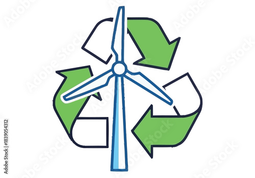 Renewable Energy Symbol Wind Turbine within Recycling Arrows Niche Industry Vector Icons Evergreen Microstock Graphics Sustainable Energy Line Art