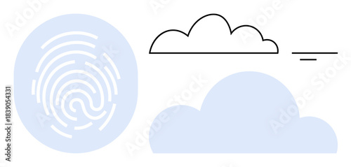 Digital security concept. a fingerprint and cloud elements identity verification and cloud computing. Digital security is essential for authentication. For IT, biometrics, technology, data storage