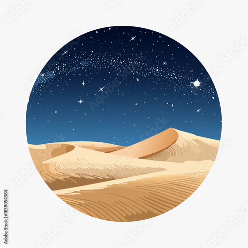 Vast desert dunes under a starry night sky, a breathtaking celestial landscape