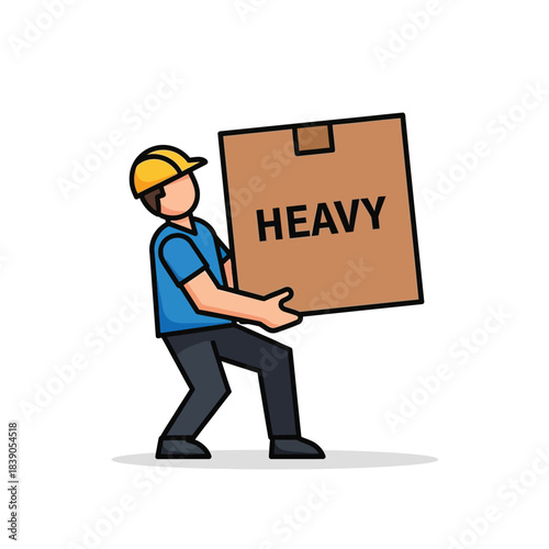 Illustration of a person carrying a heavy cardboard box