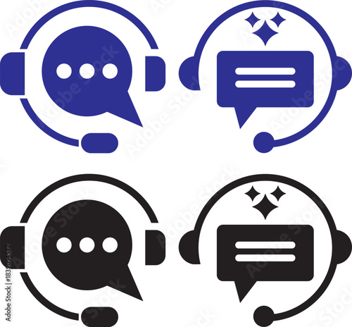 customer support ai icon set. support and communication concept.  chat headphone sign. Customer Support and Communication. Ideal for virtual help tools.  Ideal for virtual help tools. Virtual help cha