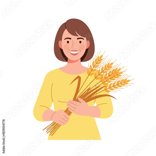Woman Holding Wheat Stalks Harvest Concept Agricultural Industry Representation