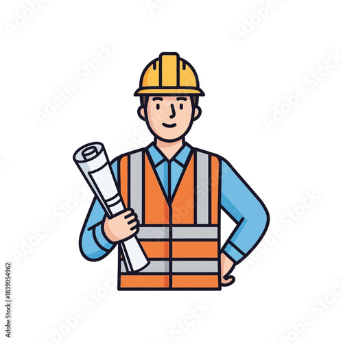 Construction worker with blueprints, ready for a new project