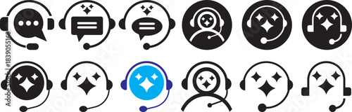 customer support ai icon set. support and communication concept.  chat headphone sign. Customer Support and Communication. Ideal for virtual help tools.  Ideal for virtual help tools. Virtual help cha