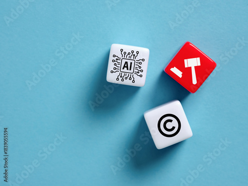 Fotografi AI copyright and law on blue background