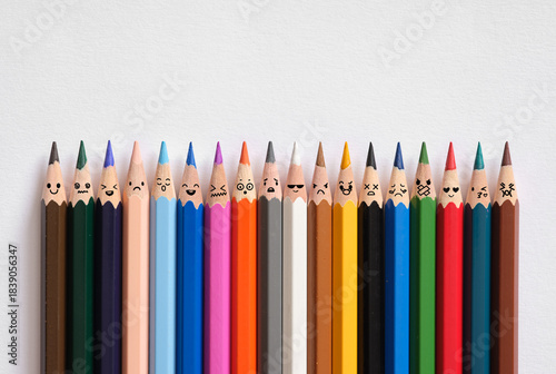 Colored pencils displaying diverse emotions and feelings