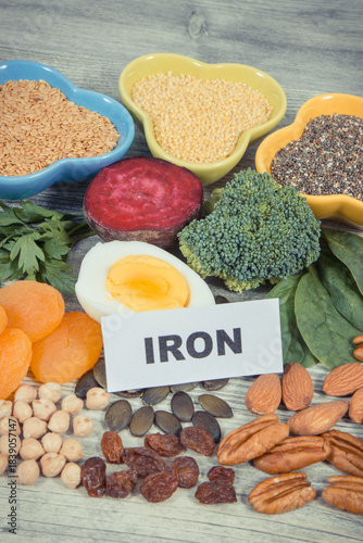 Healthy ingredients containing iron, vitamins and minerals. Best food in fight against anemia