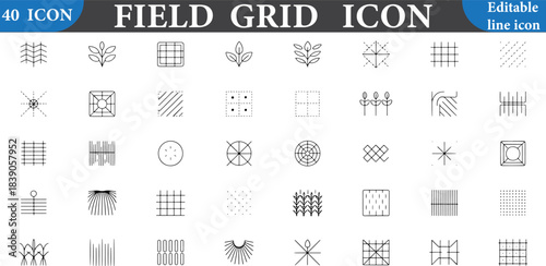 Collection of forty black and white line icons in a grid arrangement