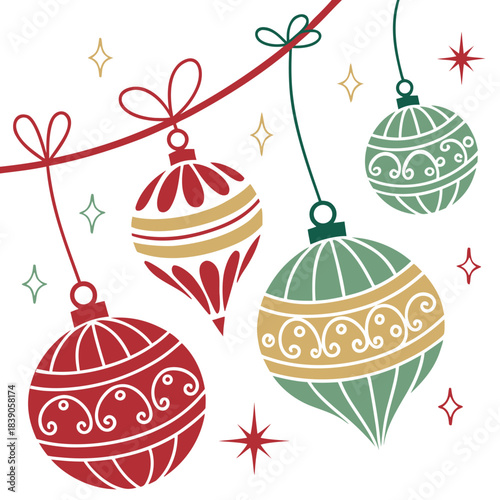 Set of colorful Christmas balls and ornaments for holiday decoration