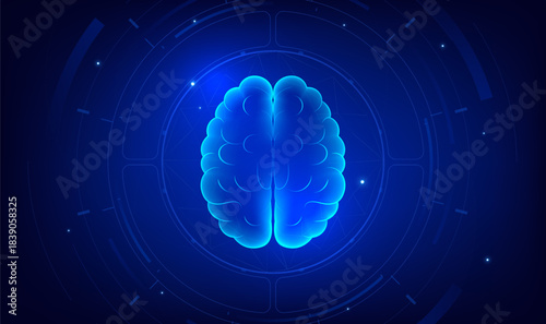 Blue AI technology background Artificial Intelligence brain banner