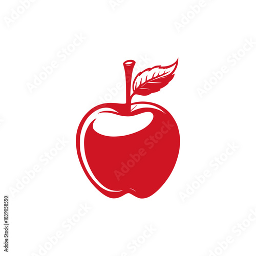 Red apple with leaf vector. Fresh fruit 