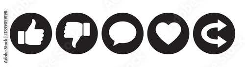Collection of social media icons like dislike comment heart and refresh for digital interaction platforms