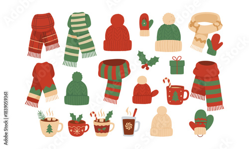 Cozy winter clothing and drink vector set collection illustration, easily editable. 