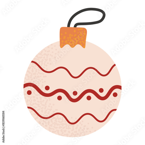 Golden Christmas ball ornament with glossy finish. Elegant holiday decoration for festive design and seasonal illustration.