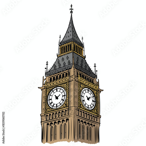 Famous Big Ben clock tower and Westminster parliament building architecture isolated on white, a historic London landmark and British tourism attraction in the UK