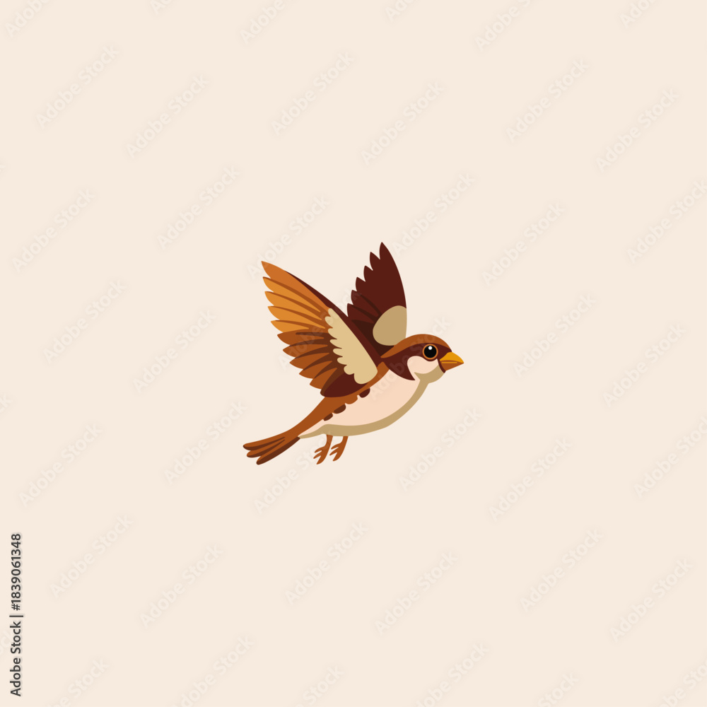 Fototapeta premium Sparrow flying icon flat vector design.