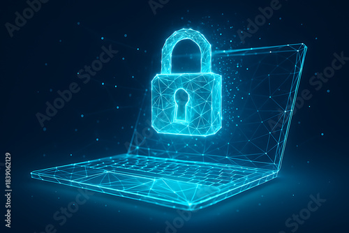 Cybersecurity lock on a laptop screen